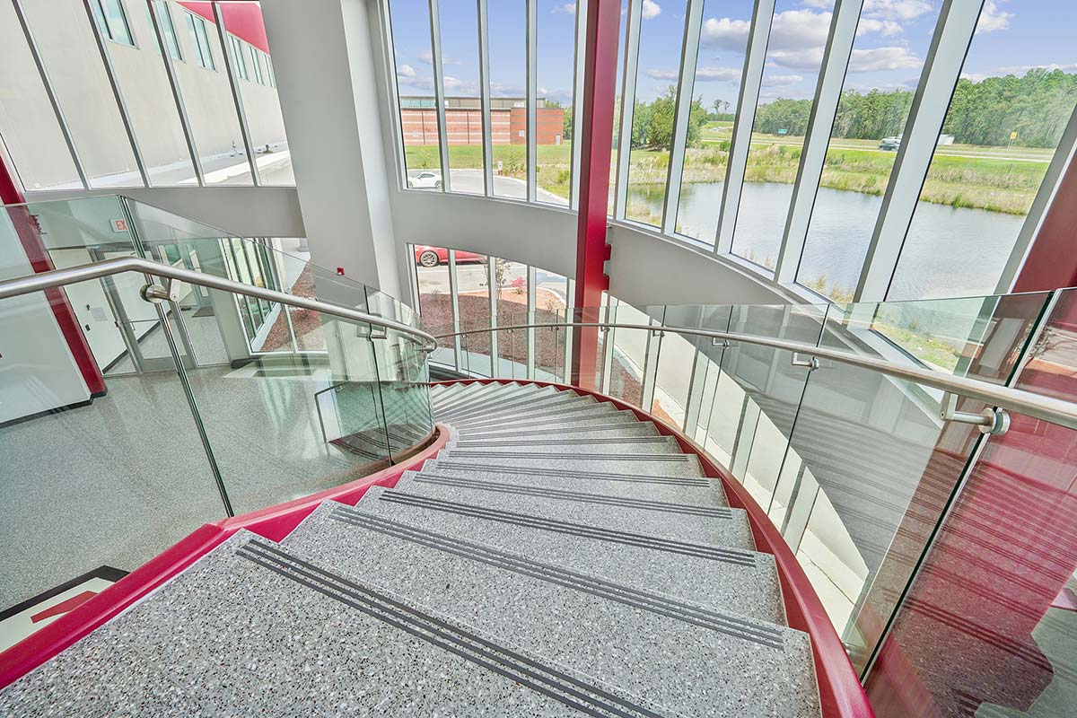 Quality Chem Labs - Grand Entrance Curved Staircase | Glasshape